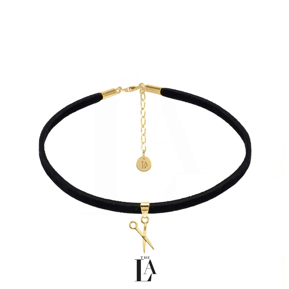 Choker Czarna Alcantara Nożyczki Gold