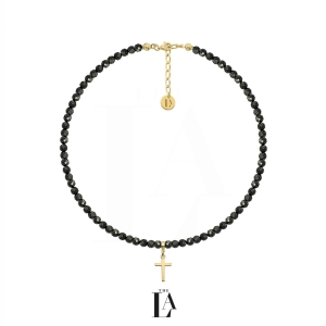 Choker Czarny Spinel Mały Krzyż THE FAITH