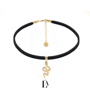 Choker Czarna Alcantara Wąż Gold