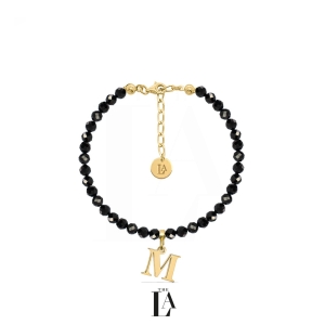 Bransoletka Czarny Spinel Literka Gold
