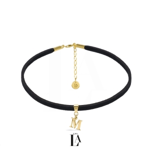 Choker Czarna Alcantara Literka Gold