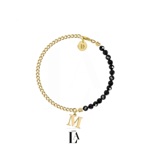 Bransoletka Czarny Spinel Pancerka Literka Gold