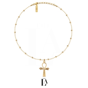 Złoty Choker Krzyż Ankh Kryształ Górski THE SENTRY