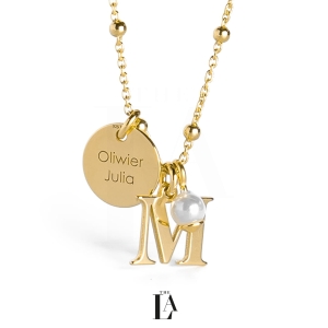 Złoty Naszyjnik Literka Perełka THE MOM