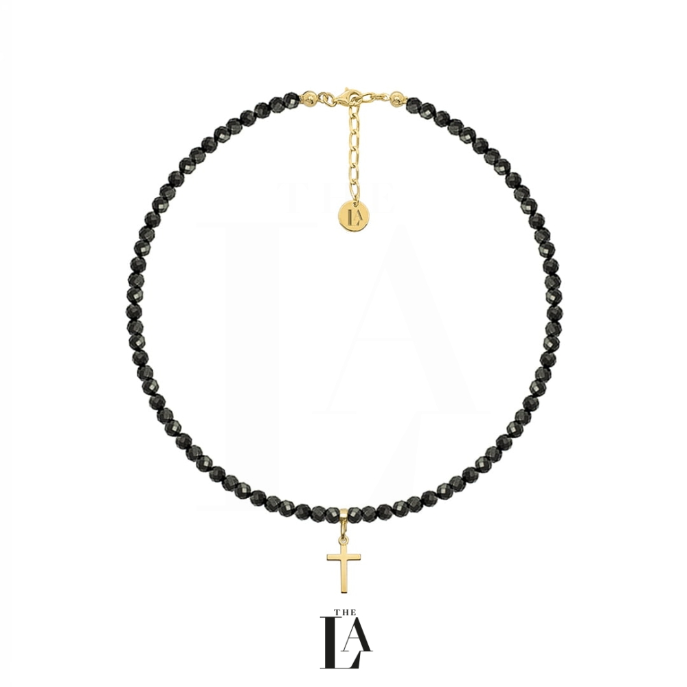 Choker Czarny Spinel Mały Krzyż THE FAITH