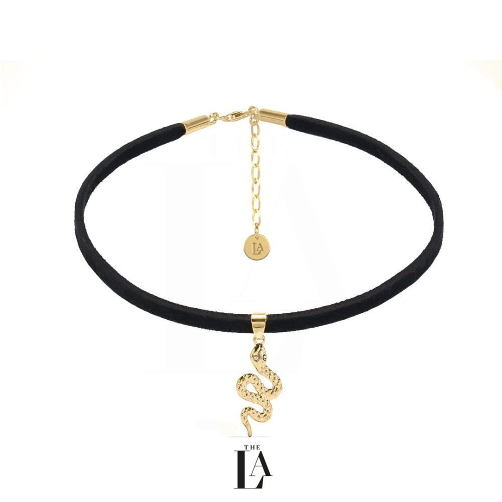 Choker Czarna Alcantara Wąż Gold