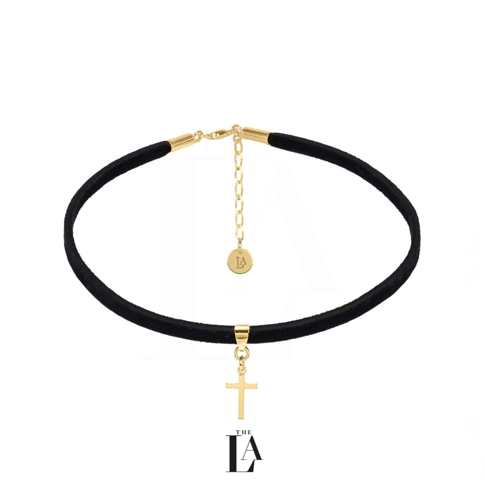 Choker Czarna Alcantara Krzyżyk THE FAITH