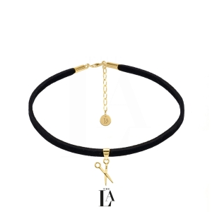 Choker Czarna Alcantara Nożyczki Gold