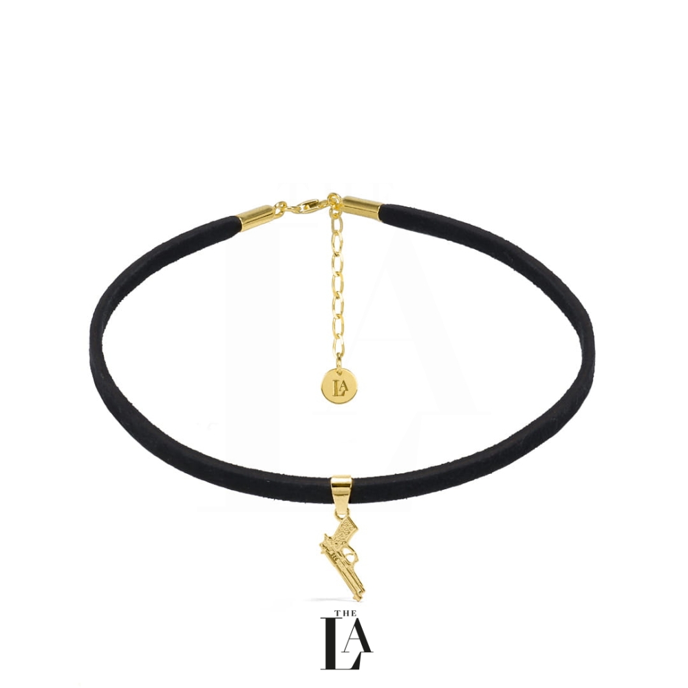 Choker Czarna Alcantara Pistolet Gold