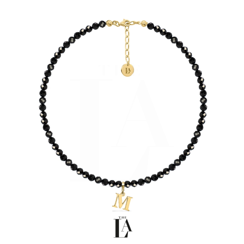 Choker Czarny Spinel Literka Gold