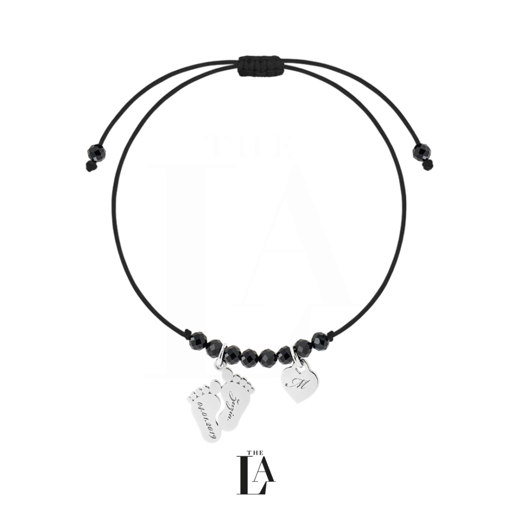 Bransoletka Na Sznurku Czarna Spinel Stópki Biale Silver.jpg