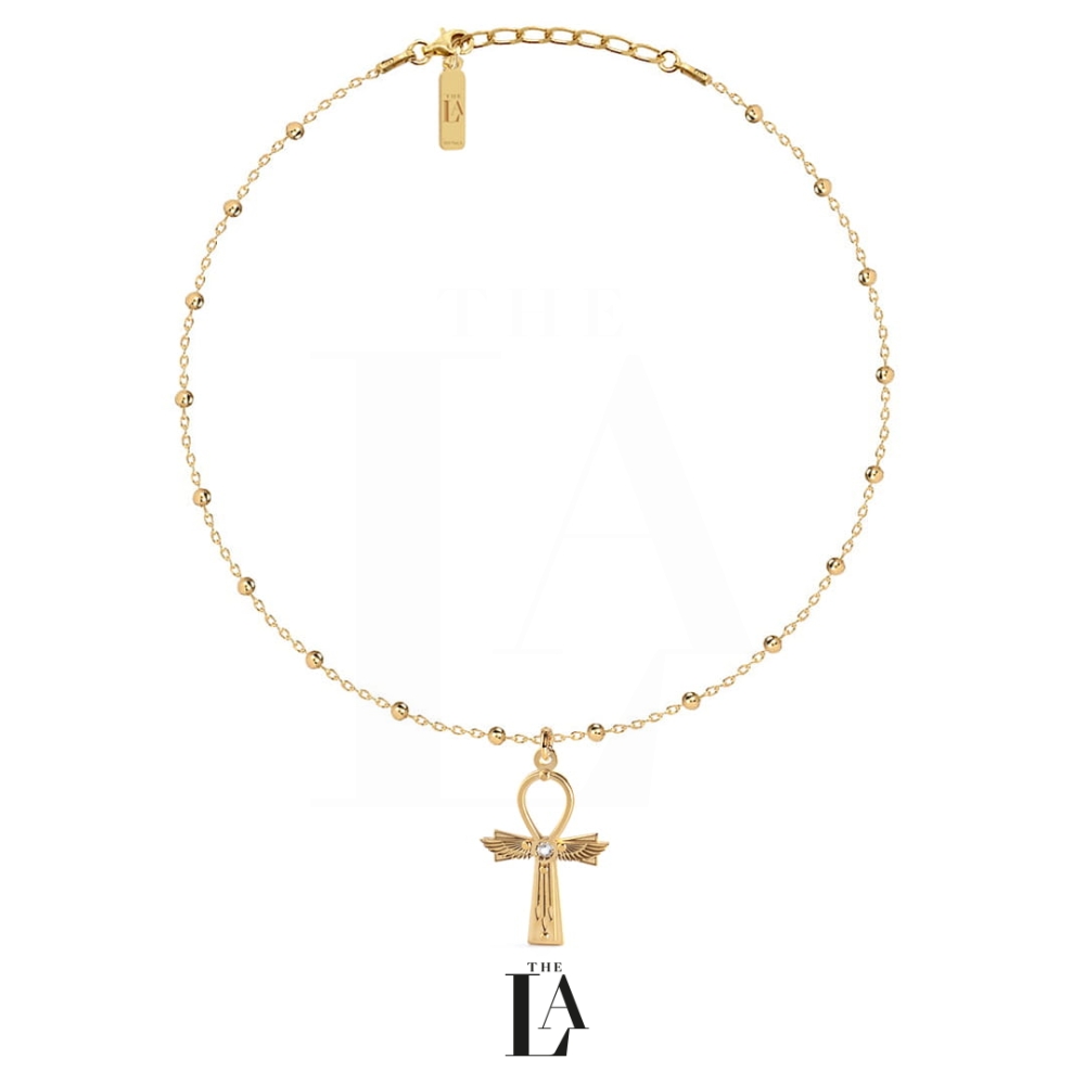 Złoty Choker Krzyż Ankh Kryształ Górski THE SENTRY